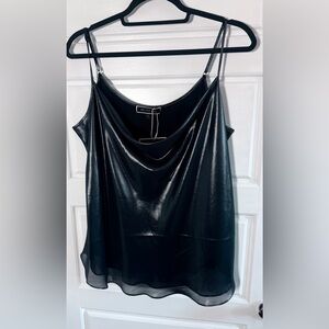 #15 NWT Melanie Lyne Black Satin shimmering V-Neck Top.